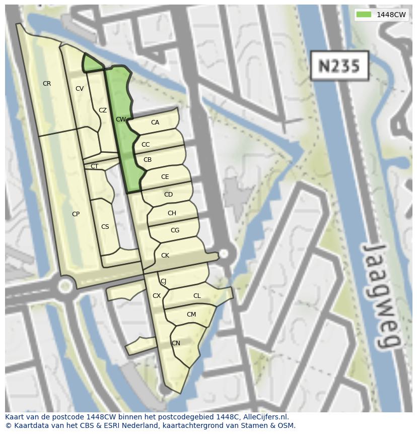 Afbeelding van het postcodegebied 1448 CW op de kaart.