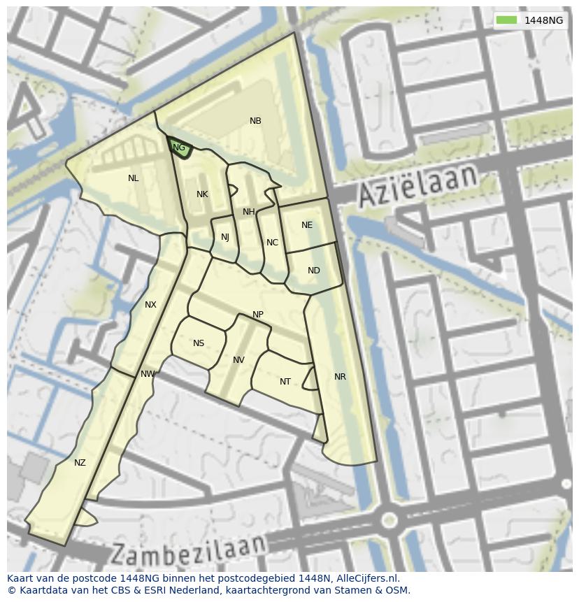 Afbeelding van het postcodegebied 1448 NG op de kaart.