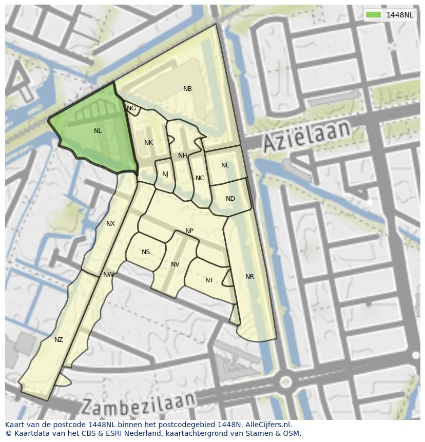 Afbeelding van het postcodegebied 1448 NL op de kaart.