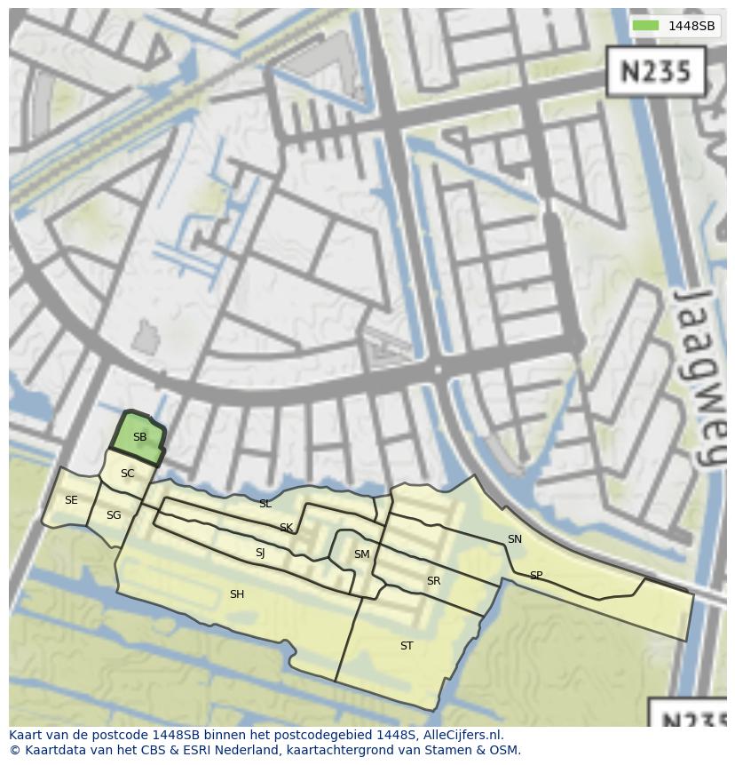 Afbeelding van het postcodegebied 1448 SB op de kaart.