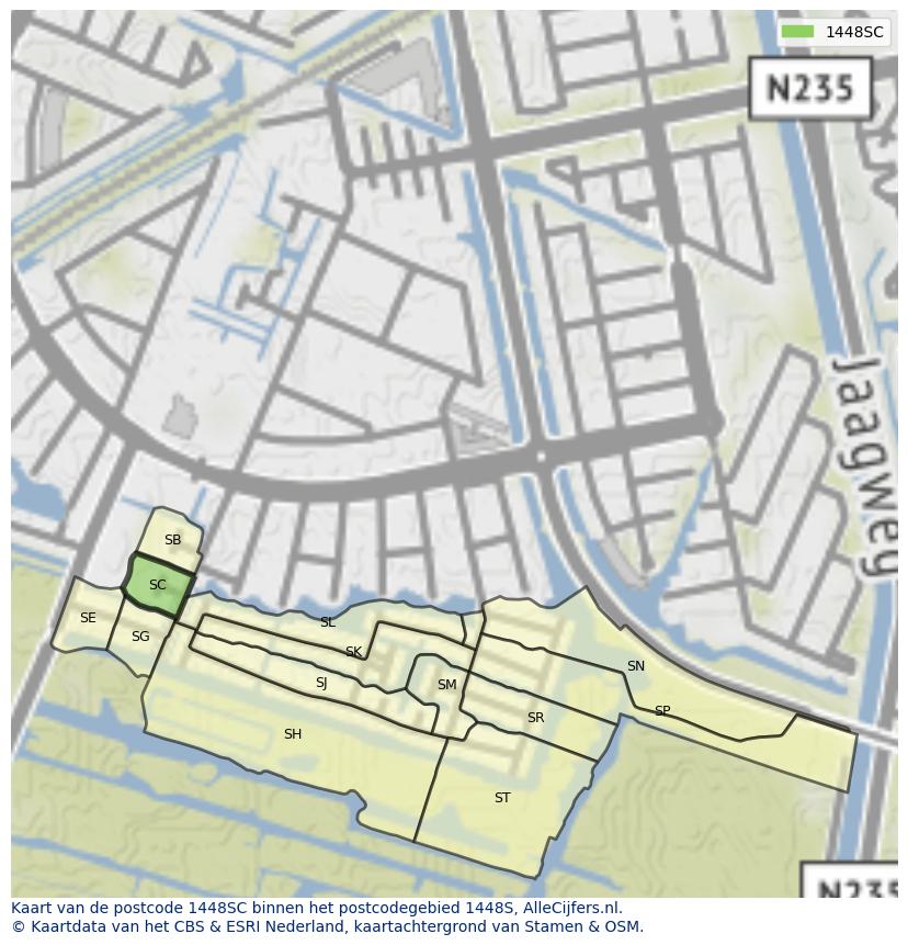 Afbeelding van het postcodegebied 1448 SC op de kaart.