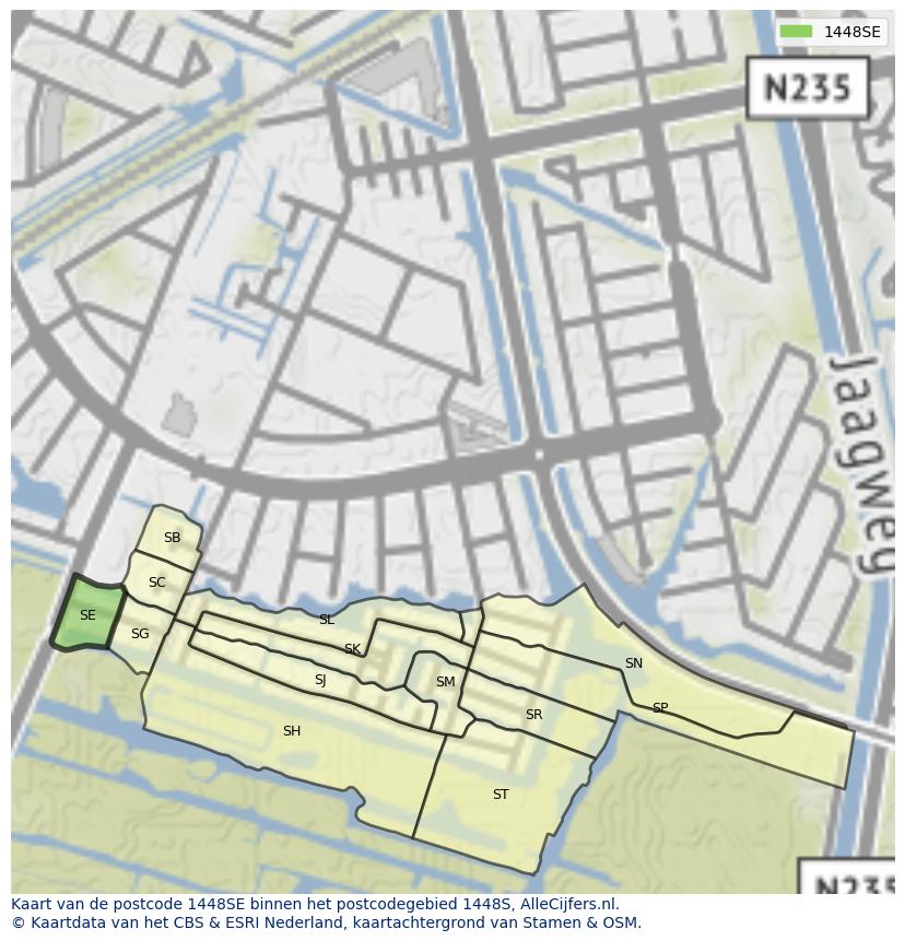 Afbeelding van het postcodegebied 1448 SE op de kaart.