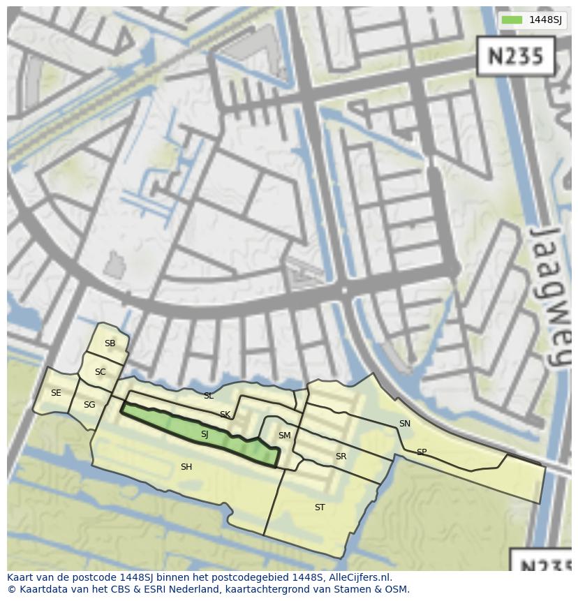 Afbeelding van het postcodegebied 1448 SJ op de kaart.