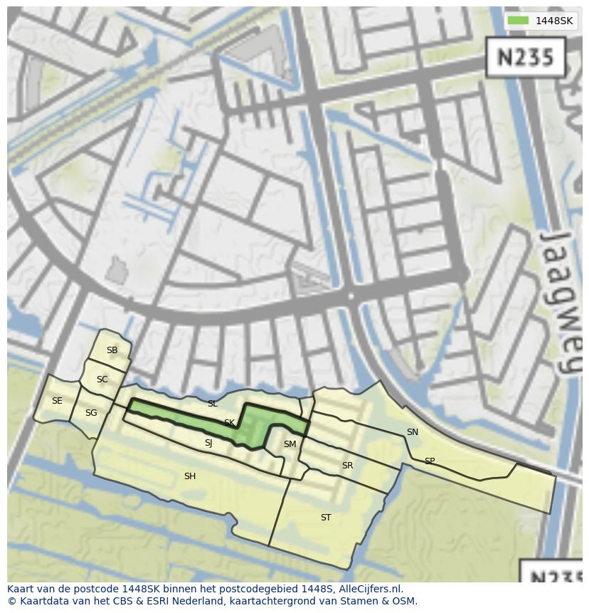 Afbeelding van het postcodegebied 1448 SK op de kaart.