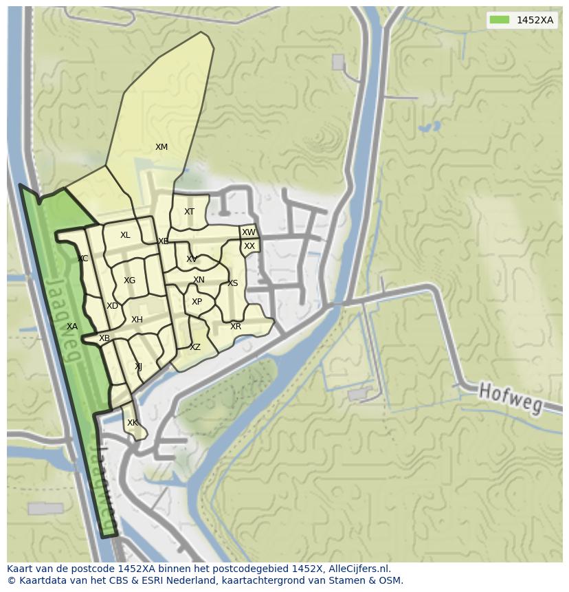 Afbeelding van het postcodegebied 1452 XA op de kaart.