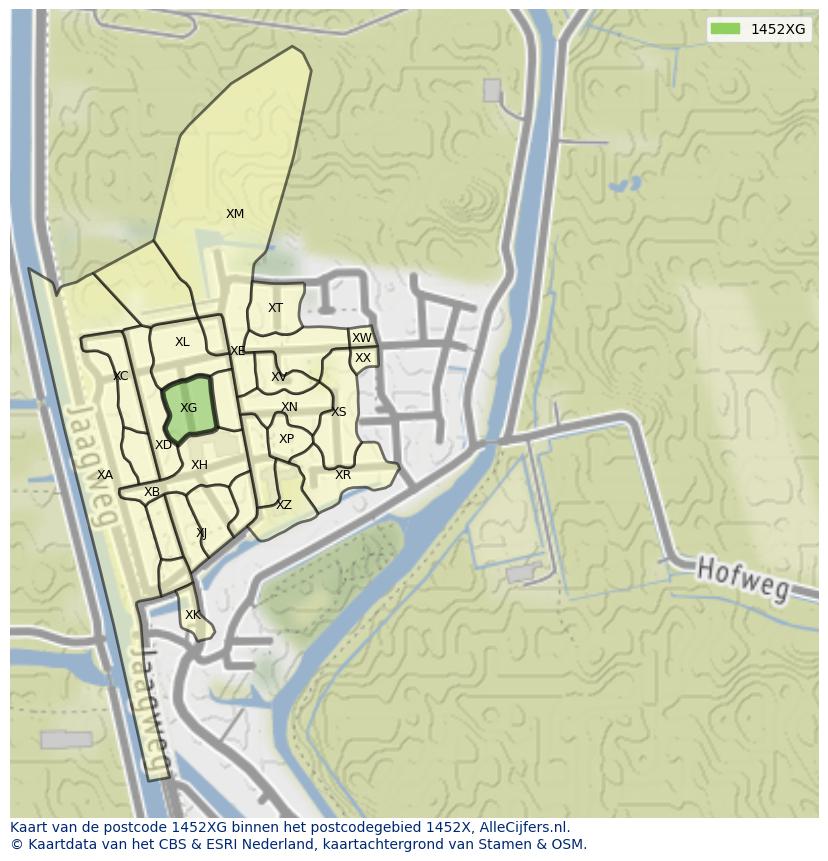 Afbeelding van het postcodegebied 1452 XG op de kaart.