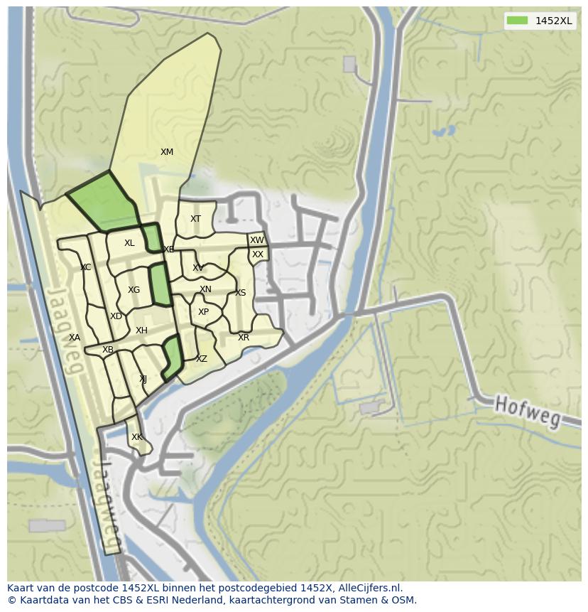 Afbeelding van het postcodegebied 1452 XL op de kaart.