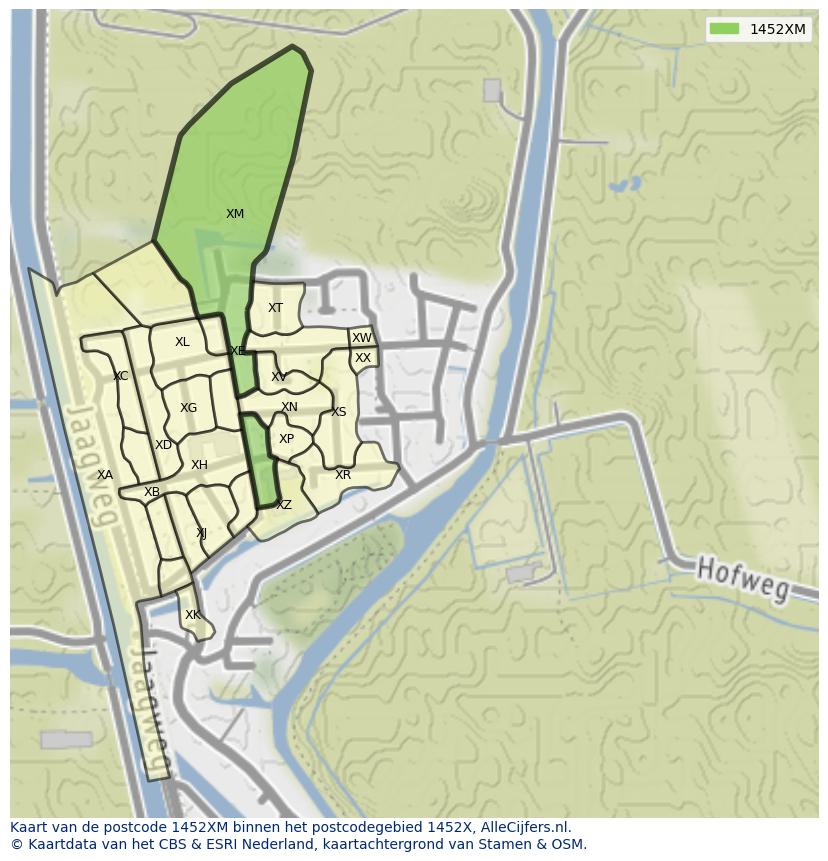 Afbeelding van het postcodegebied 1452 XM op de kaart.