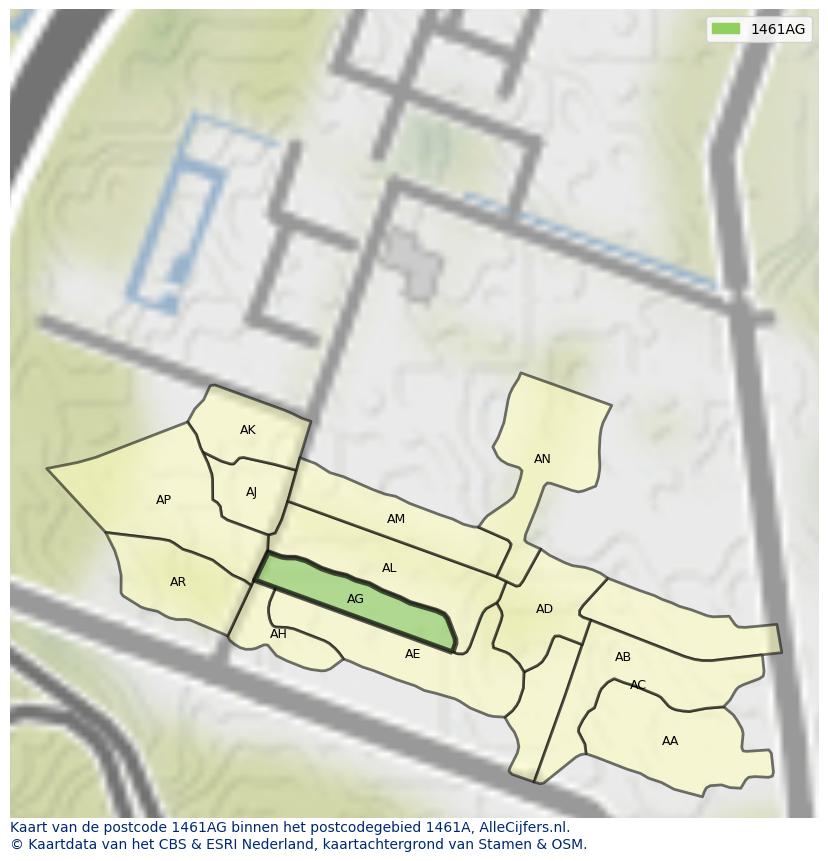 Afbeelding van het postcodegebied 1461 AG op de kaart.