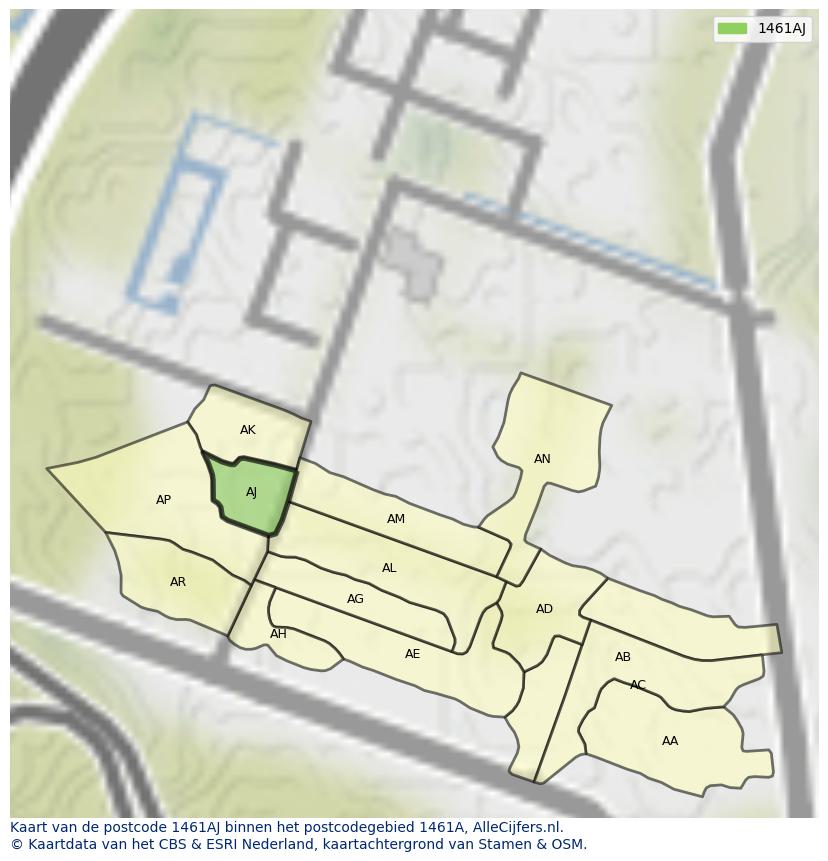 Afbeelding van het postcodegebied 1461 AJ op de kaart.