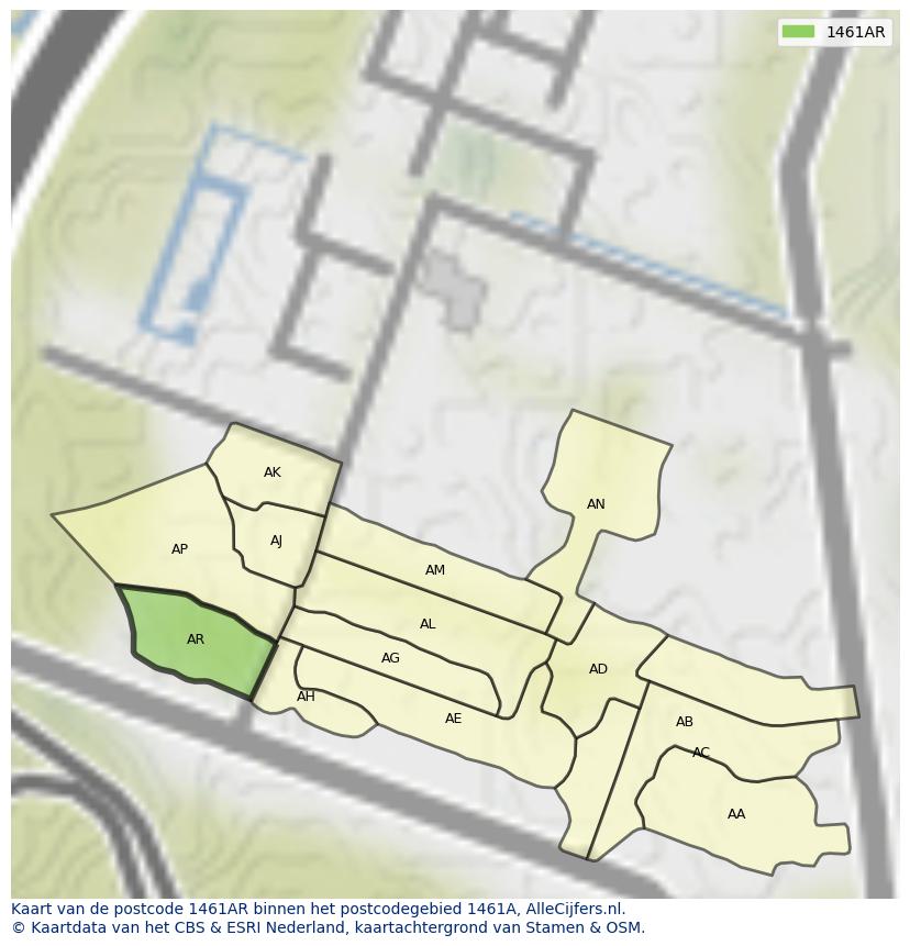Afbeelding van het postcodegebied 1461 AR op de kaart.