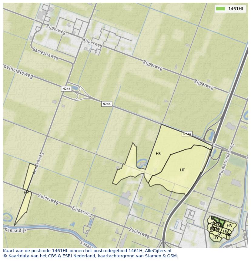 Afbeelding van het postcodegebied 1461 HL op de kaart.