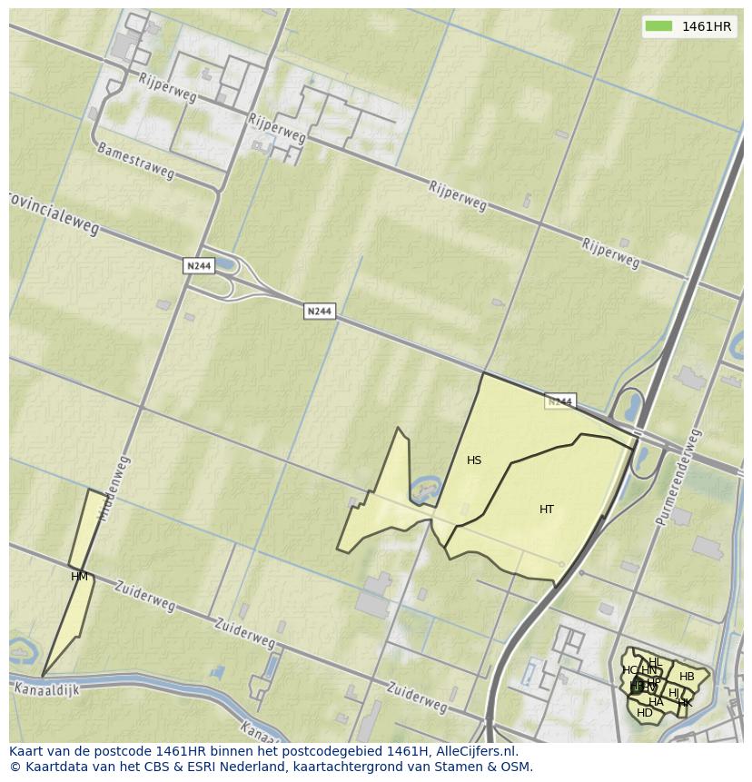 Afbeelding van het postcodegebied 1461 HR op de kaart.