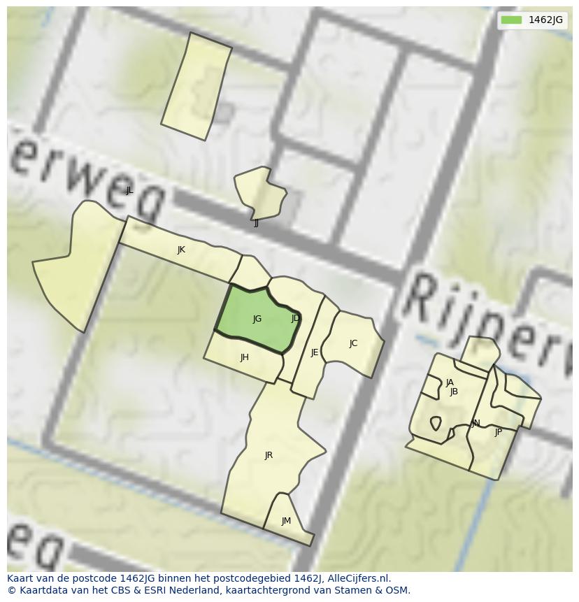 Afbeelding van het postcodegebied 1462 JG op de kaart.