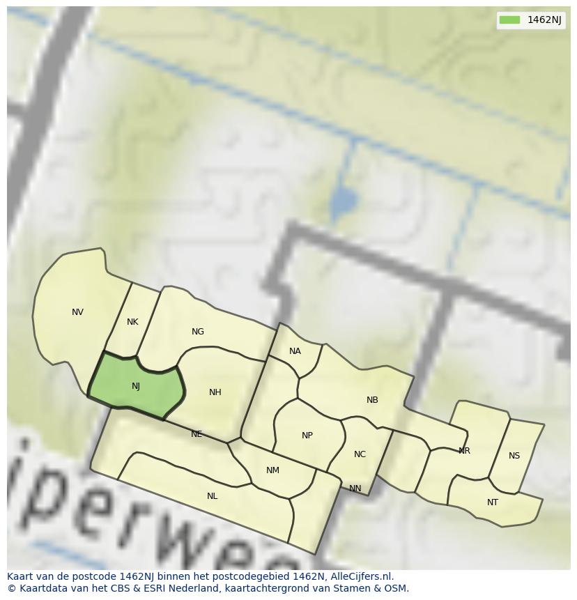Afbeelding van het postcodegebied 1462 NJ op de kaart.