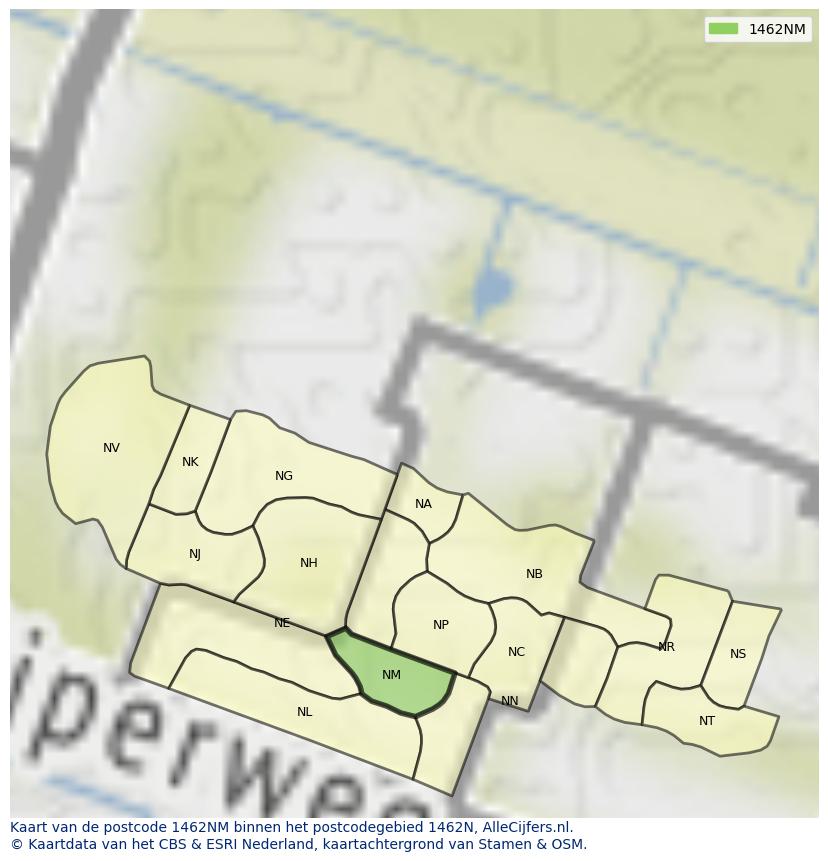 Afbeelding van het postcodegebied 1462 NM op de kaart.