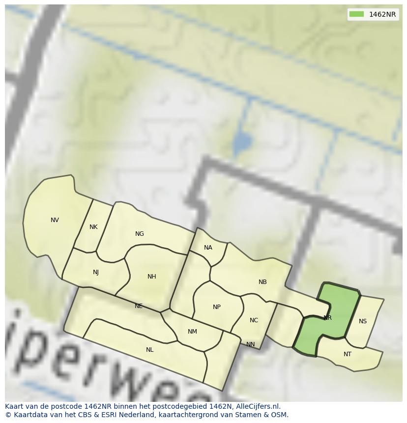 Afbeelding van het postcodegebied 1462 NR op de kaart.