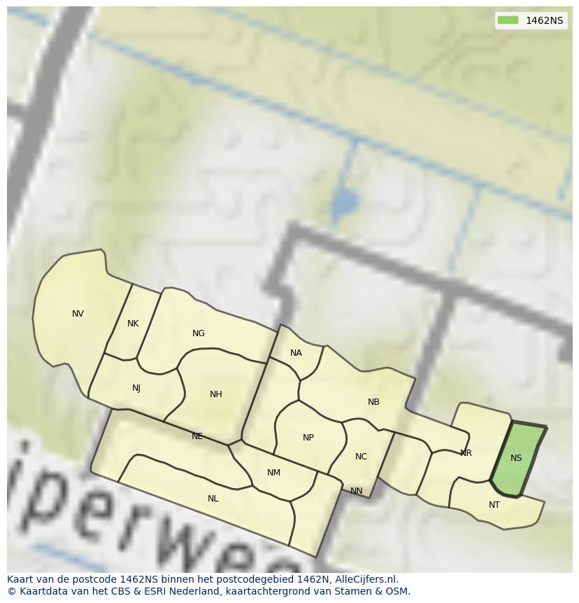 Afbeelding van het postcodegebied 1462 NS op de kaart.