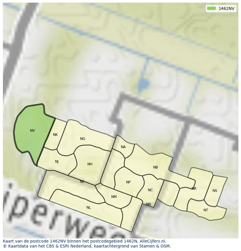 Afbeelding van het postcodegebied 1462 NV op de kaart.