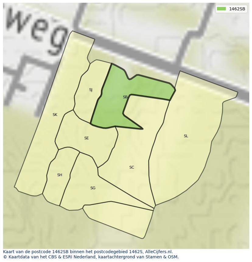 Afbeelding van het postcodegebied 1462 SB op de kaart.