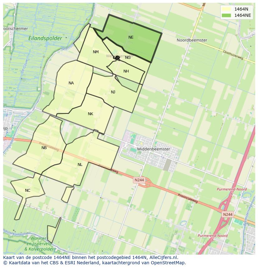 Afbeelding van het postcodegebied 1464 NE op de kaart.