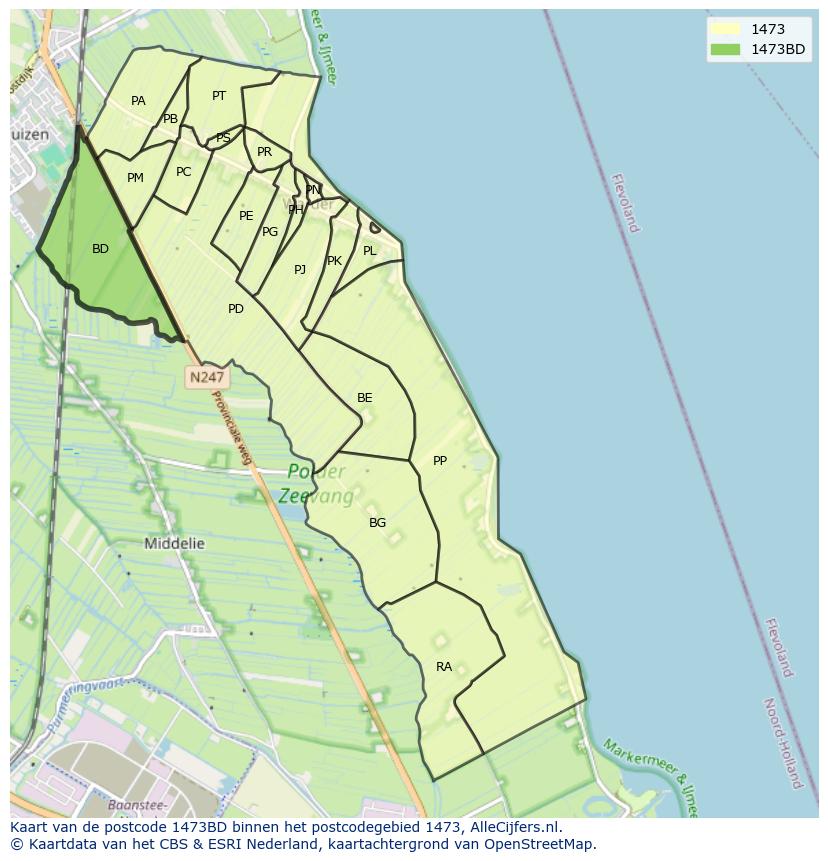 Afbeelding van het postcodegebied 1473 BD op de kaart.