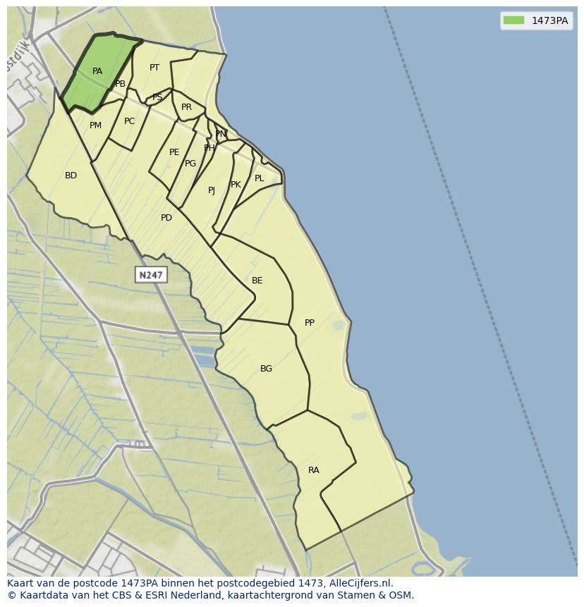Afbeelding van het postcodegebied 1473 PA op de kaart.