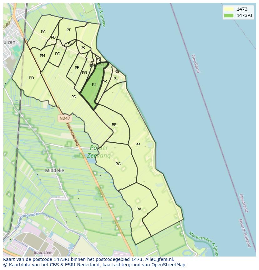 Afbeelding van het postcodegebied 1473 PJ op de kaart.