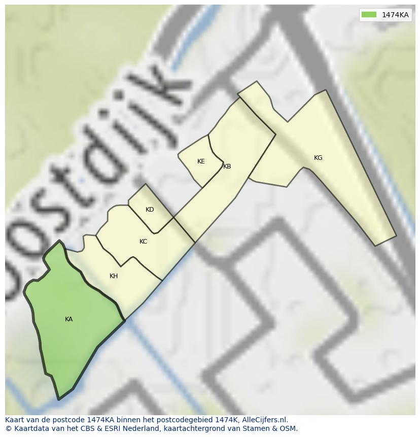 Afbeelding van het postcodegebied 1474 KA op de kaart.