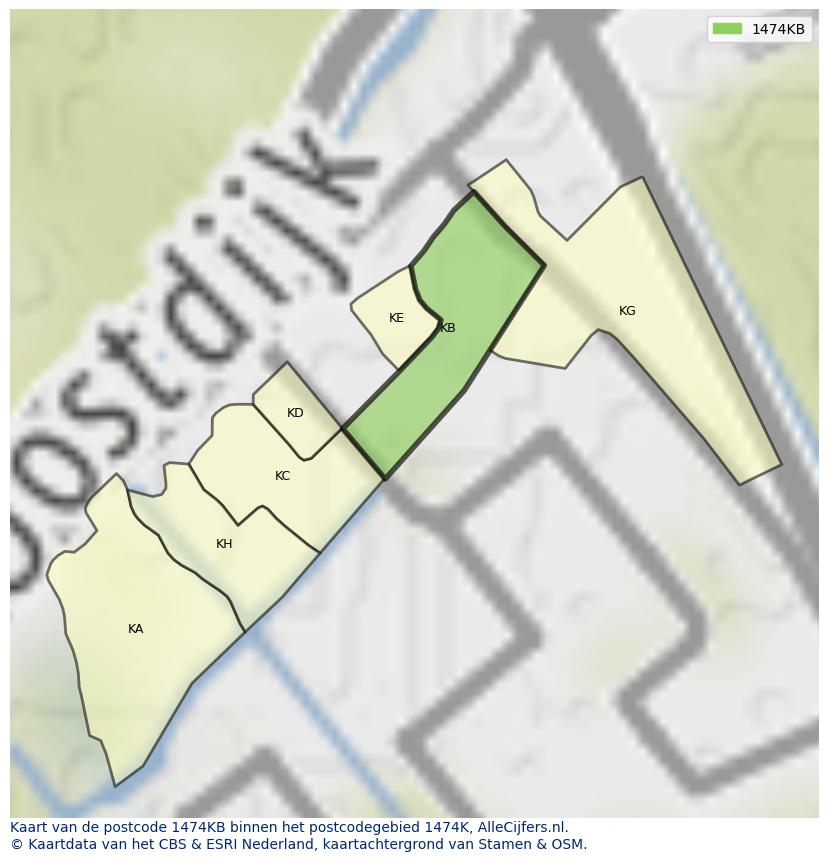 Afbeelding van het postcodegebied 1474 KB op de kaart.