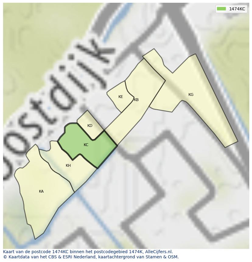Afbeelding van het postcodegebied 1474 KC op de kaart.