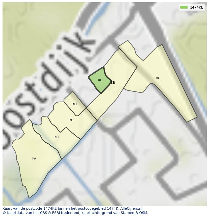 Afbeelding van het postcodegebied 1474 KE op de kaart.