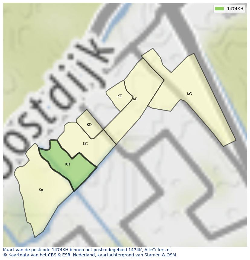 Afbeelding van het postcodegebied 1474 KH op de kaart.