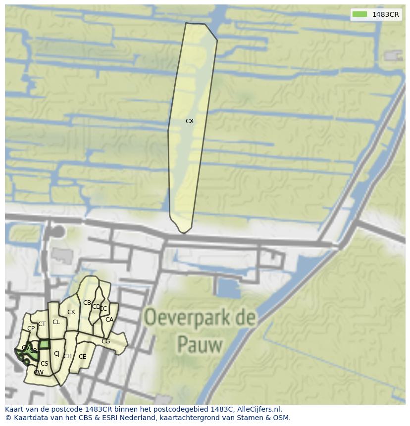 Afbeelding van het postcodegebied 1483 CR op de kaart.