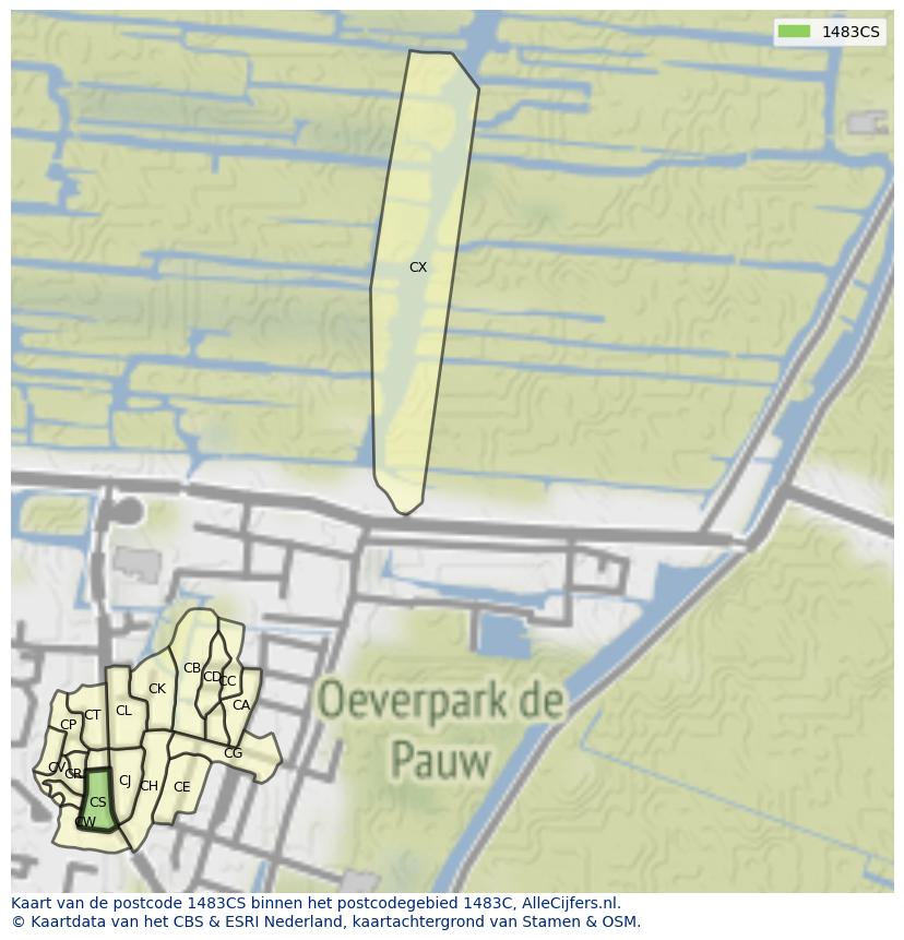 Afbeelding van het postcodegebied 1483 CS op de kaart.