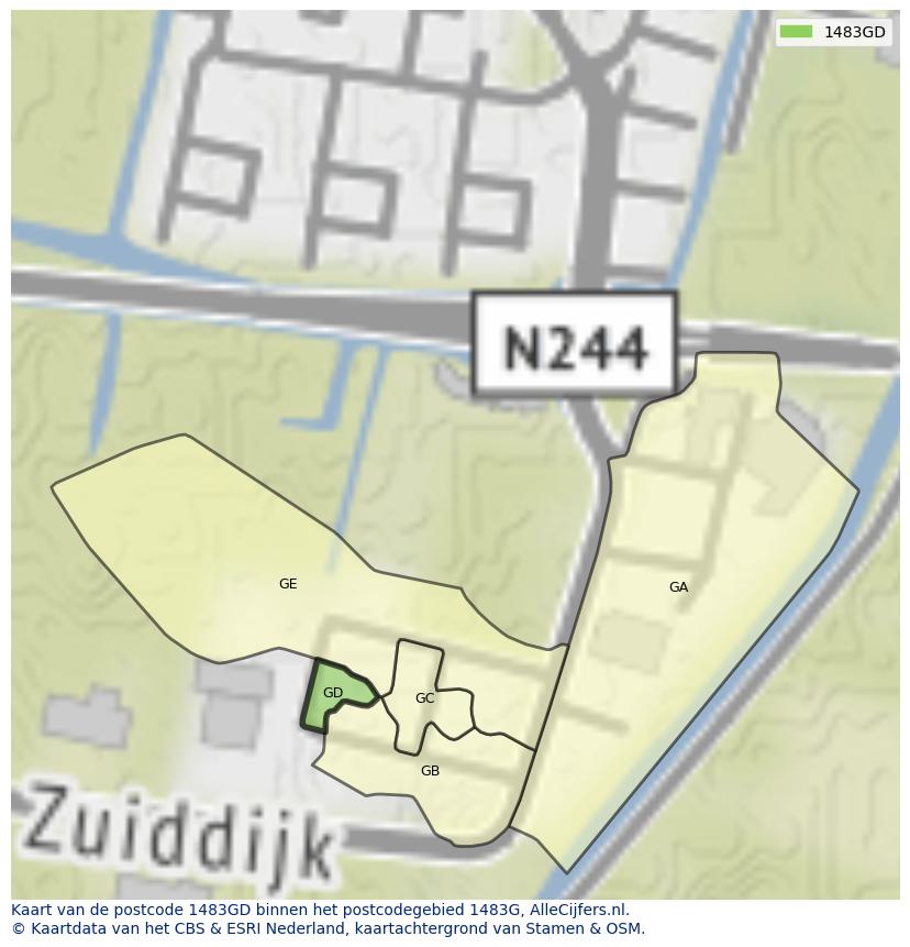 Afbeelding van het postcodegebied 1483 GD op de kaart.
