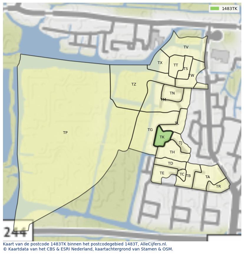 Afbeelding van het postcodegebied 1483 TK op de kaart.