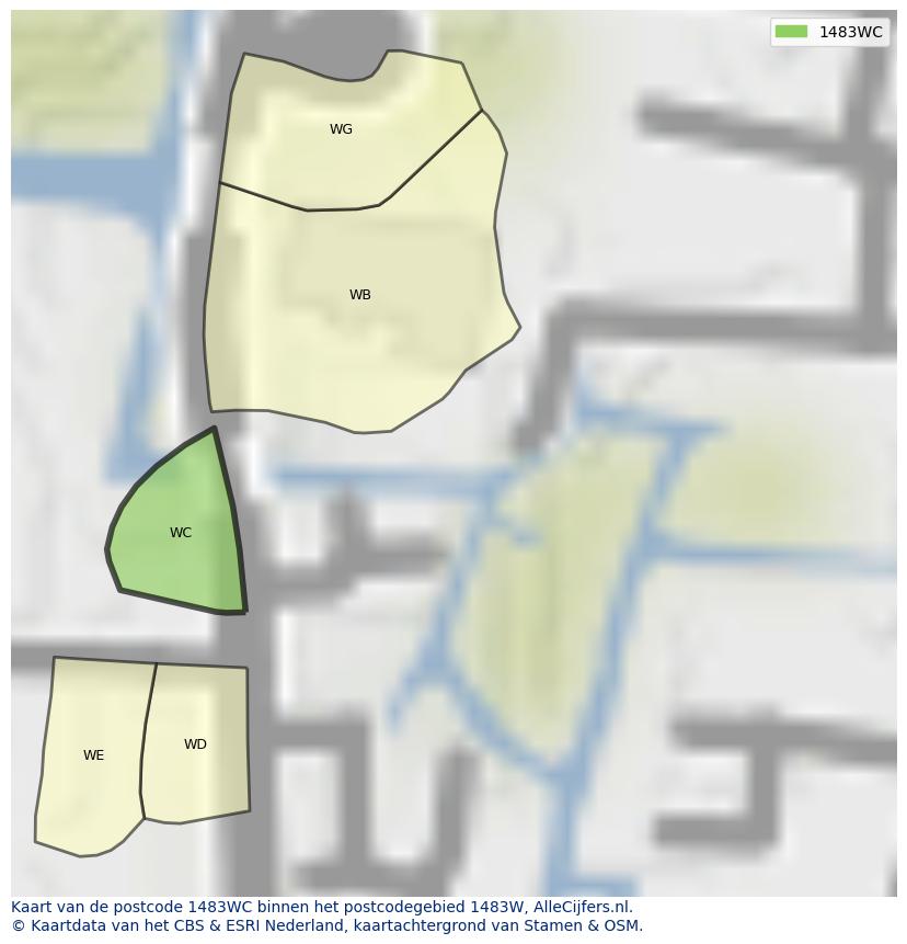 Afbeelding van het postcodegebied 1483 WC op de kaart.