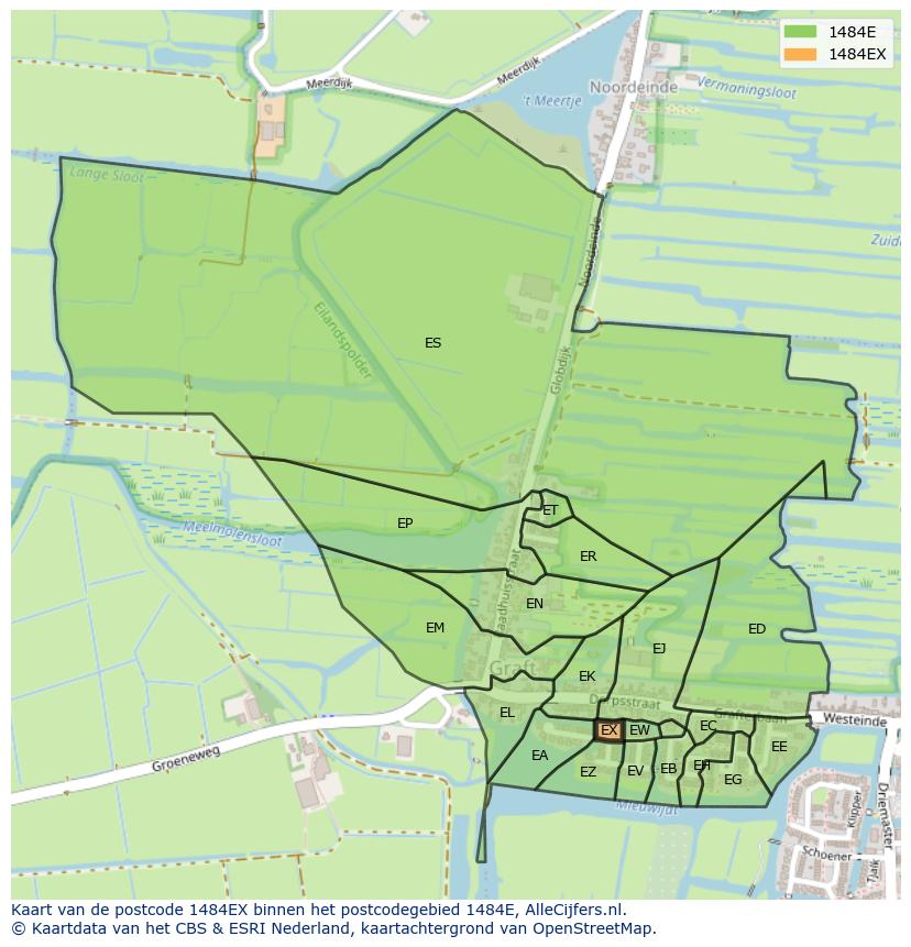 Afbeelding van het postcodegebied 1484 EX op de kaart.