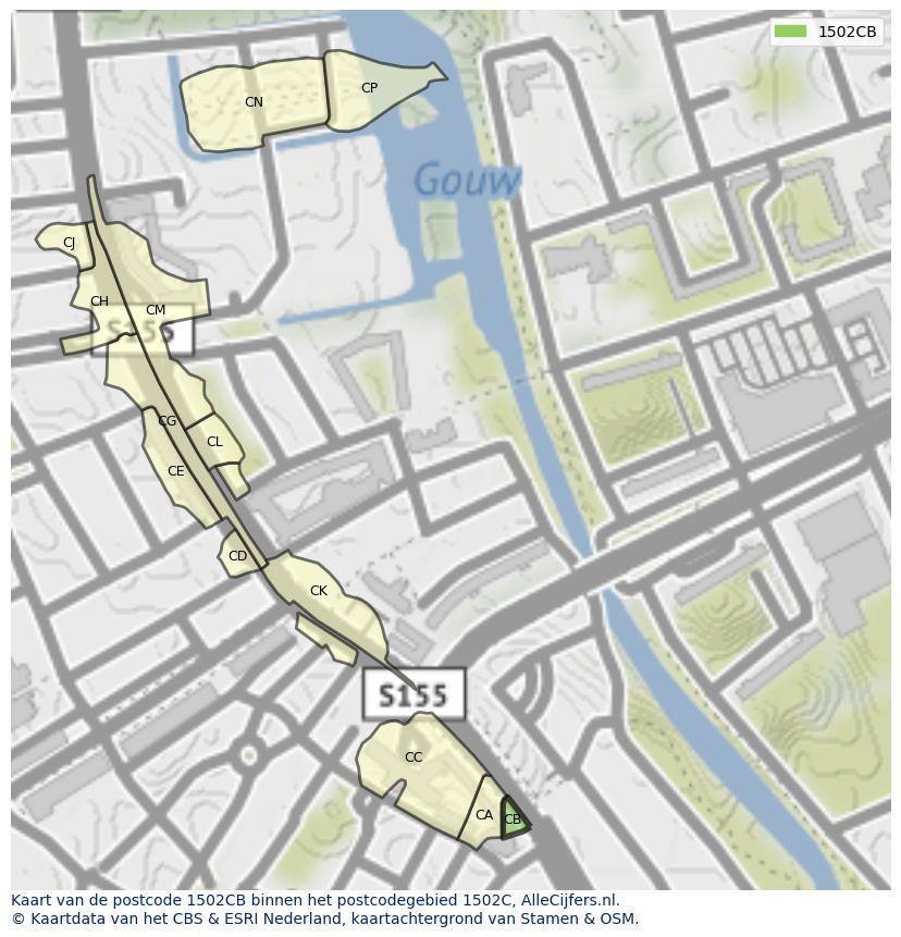 Afbeelding van het postcodegebied 1502 CB op de kaart.