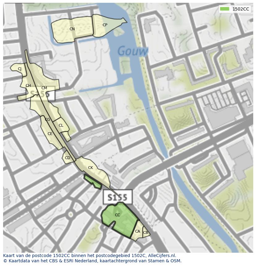 Afbeelding van het postcodegebied 1502 CC op de kaart.