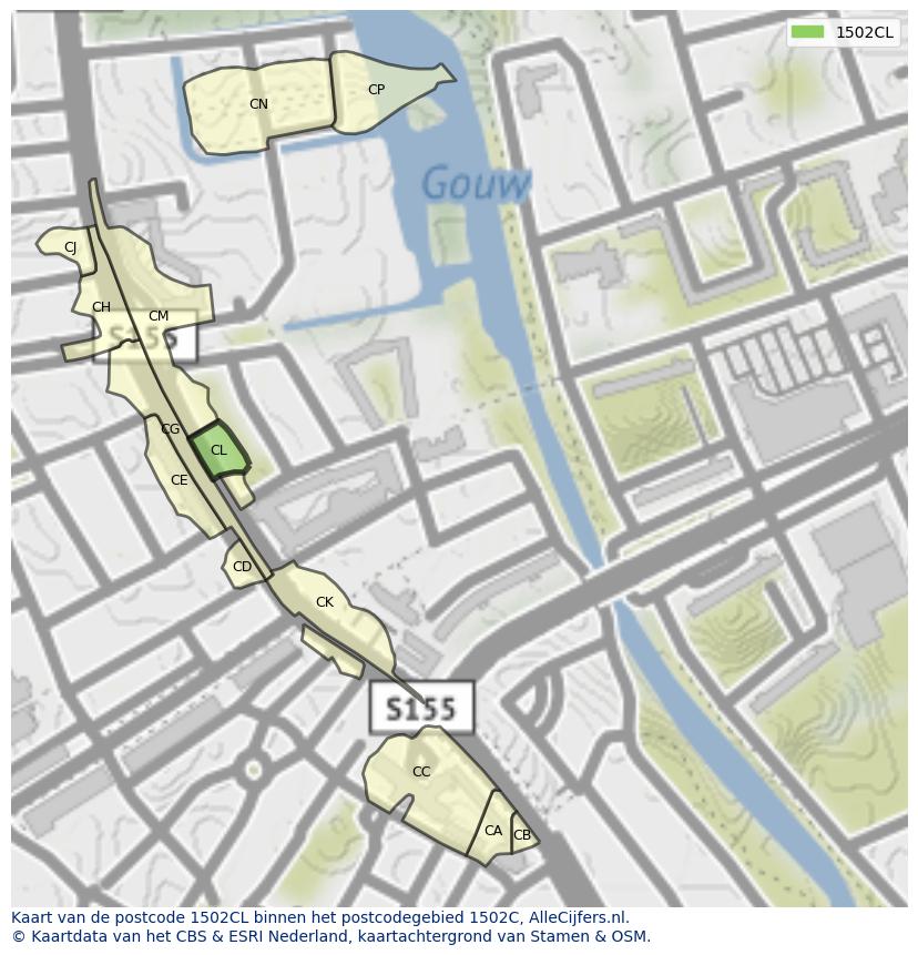 Afbeelding van het postcodegebied 1502 CL op de kaart.
