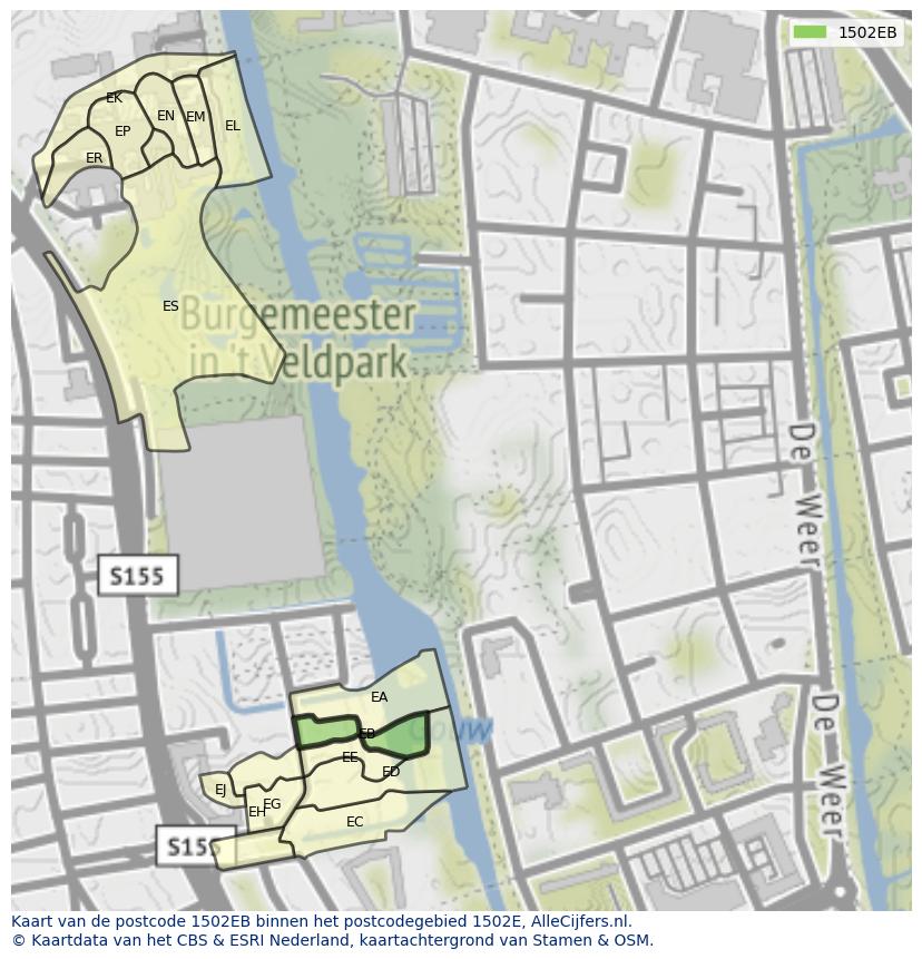 Afbeelding van het postcodegebied 1502 EB op de kaart.