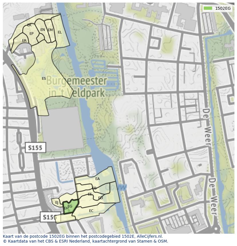Afbeelding van het postcodegebied 1502 EG op de kaart.