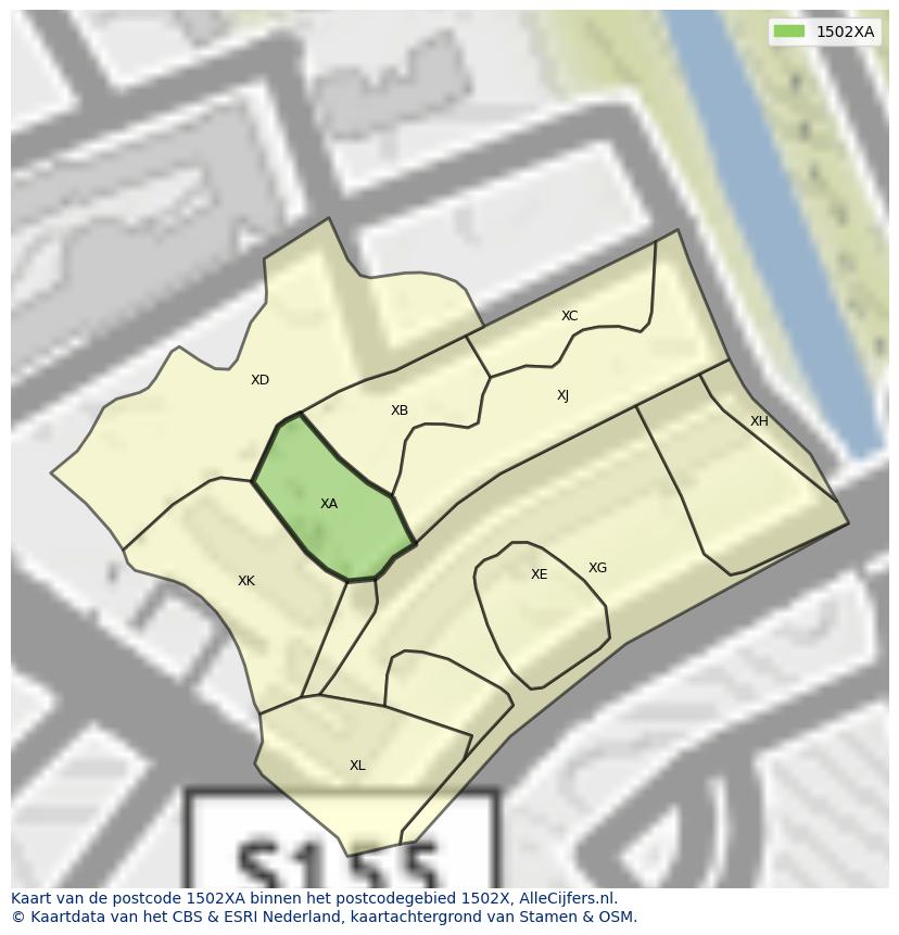 Afbeelding van het postcodegebied 1502 XA op de kaart.