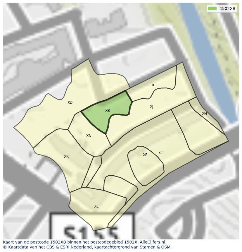 Afbeelding van het postcodegebied 1502 XB op de kaart.