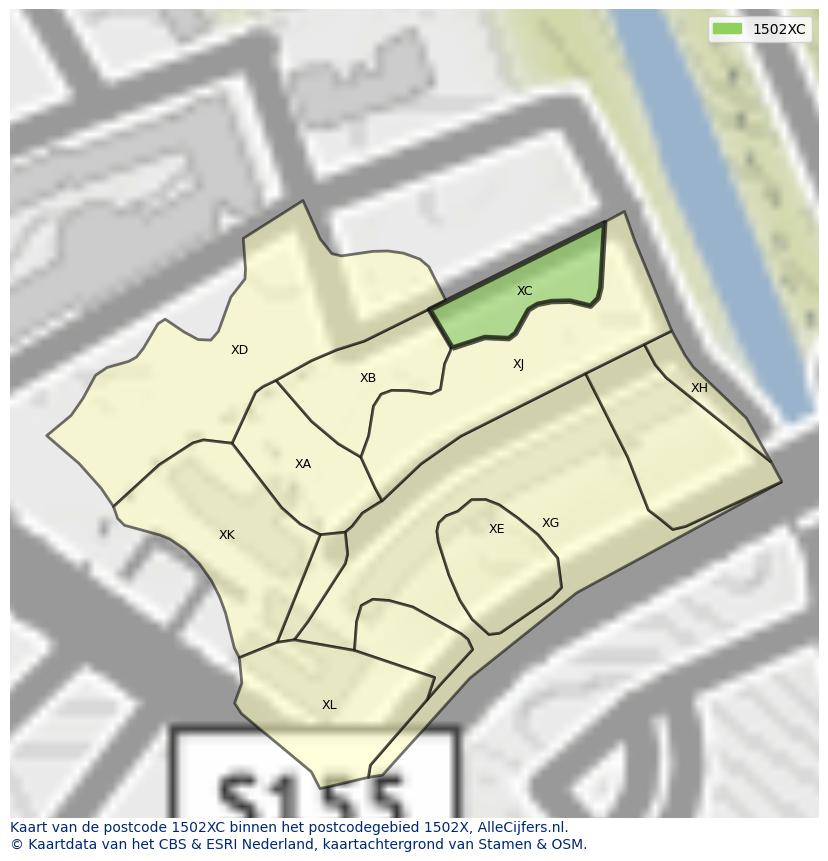 Afbeelding van het postcodegebied 1502 XC op de kaart.
