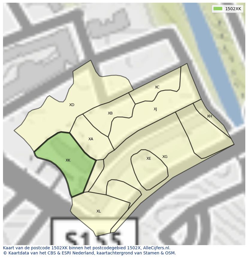 Afbeelding van het postcodegebied 1502 XK op de kaart.