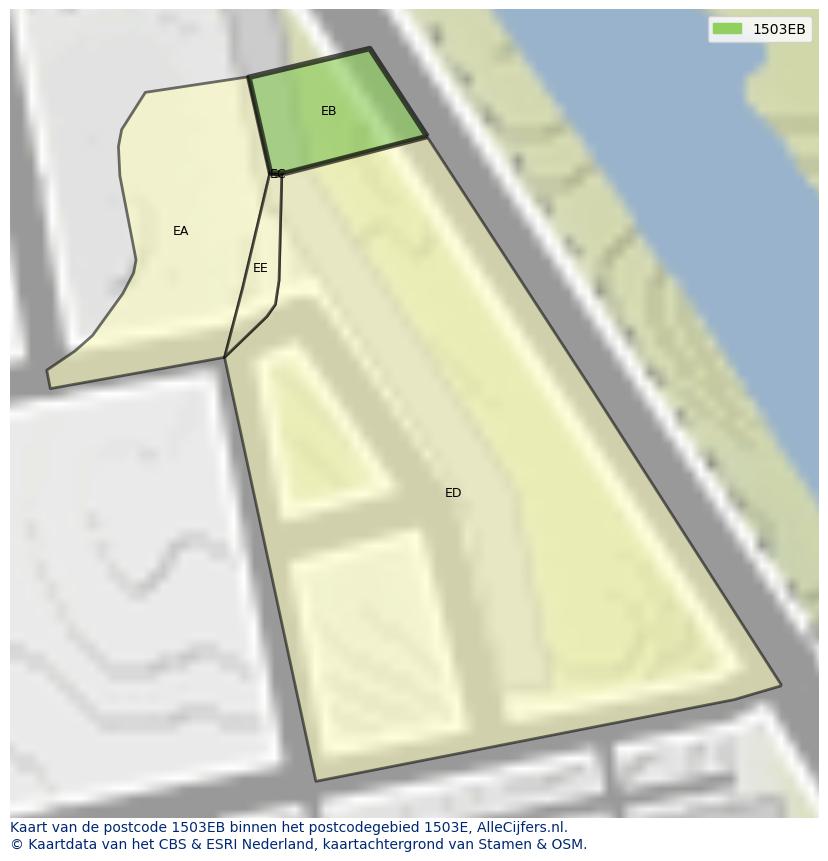 Afbeelding van het postcodegebied 1503 EB op de kaart.