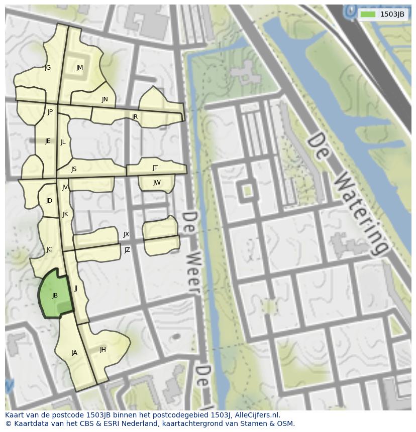 Afbeelding van het postcodegebied 1503 JB op de kaart.
